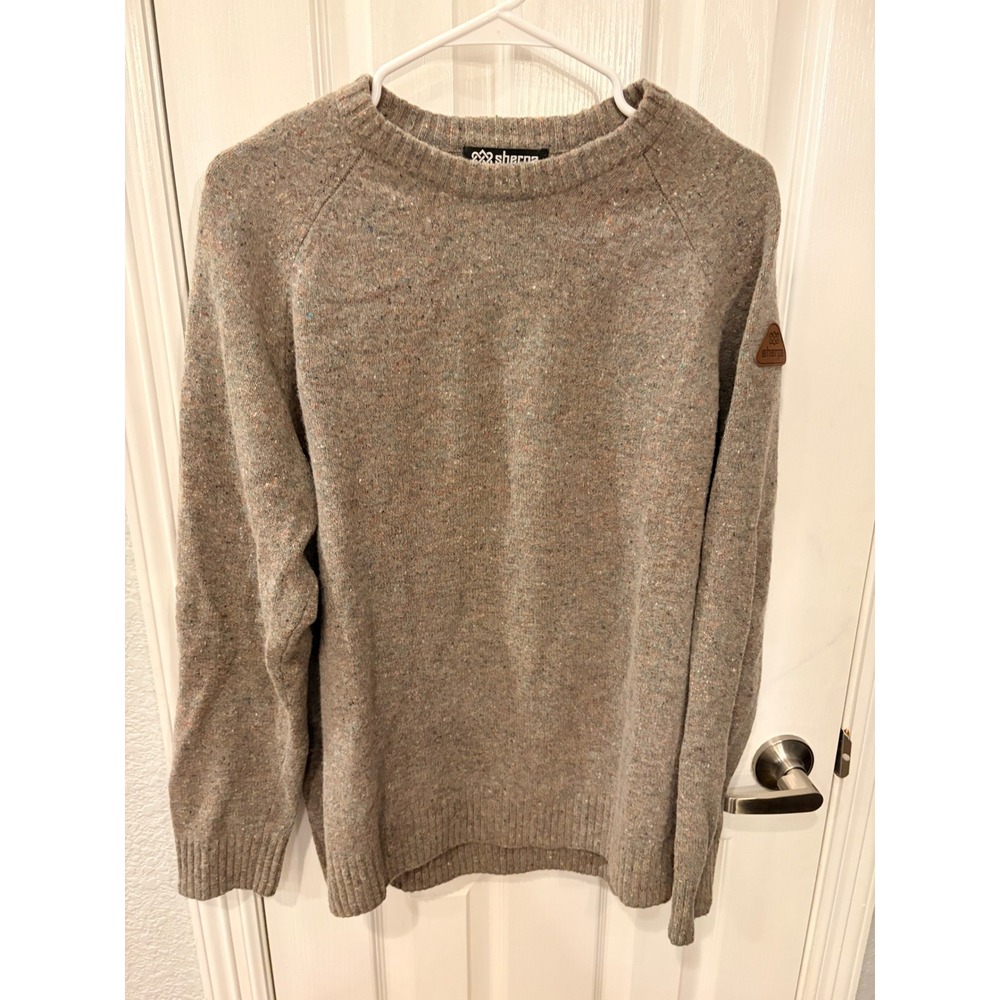 Sherpa Adventure Gear Sweater Brown Merino Wool Flecked Knit Pullover XL